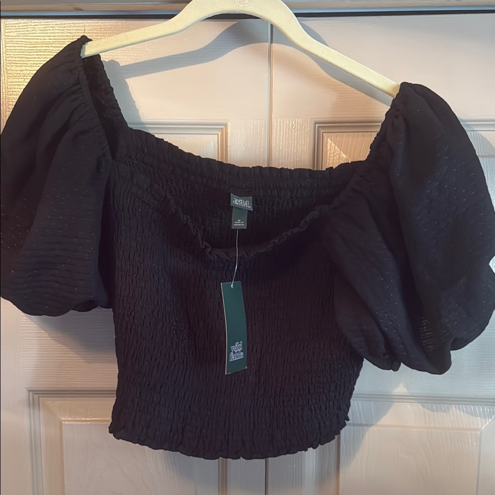 Wild Fable Black Puff Sleeve Smocked Top